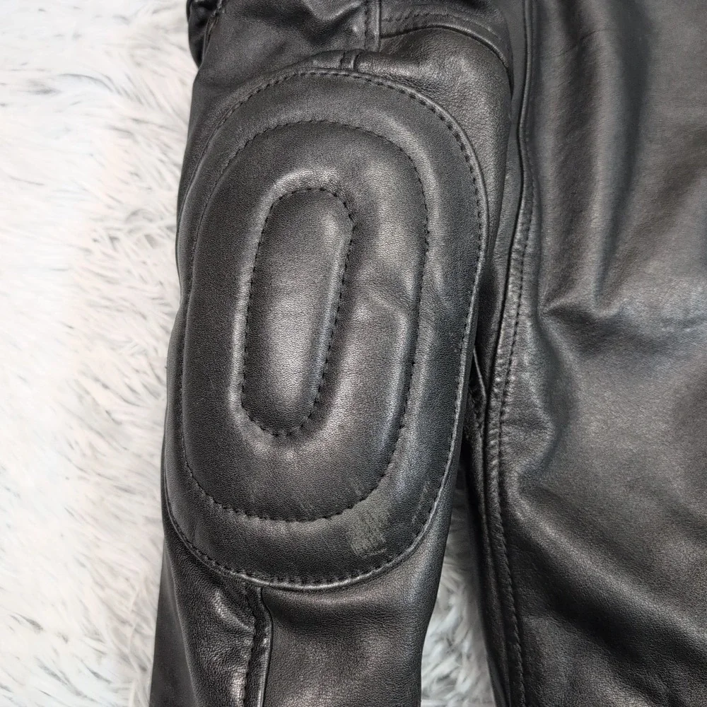 Vintage Yamaha‎ Jacket Mens 38 Black Leather Softshell Moto Elbow Padded Zip Up